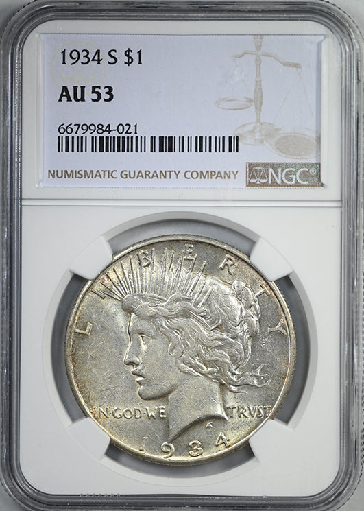 1934-S Peace Dollar $1 NGC AU53
