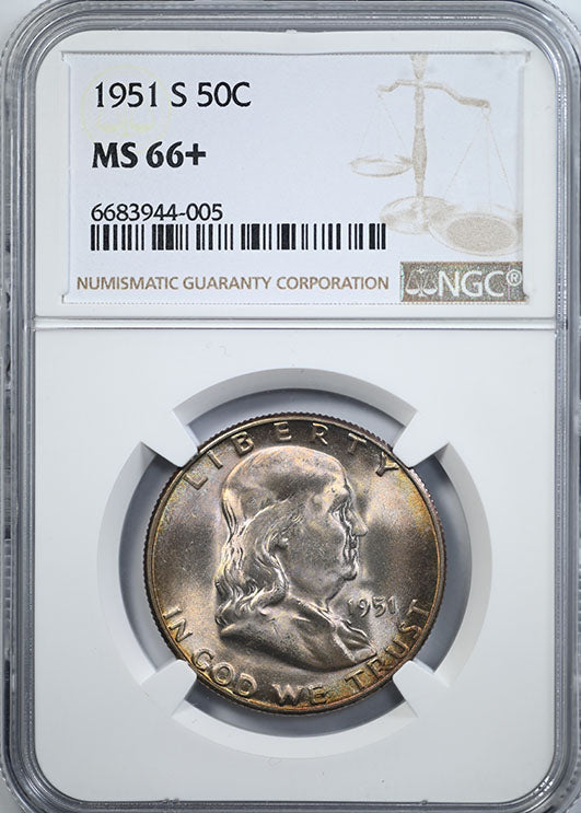 1951-S Franklin Half Dollar 50C NGC MS66+ - TONED! Obverse Slab