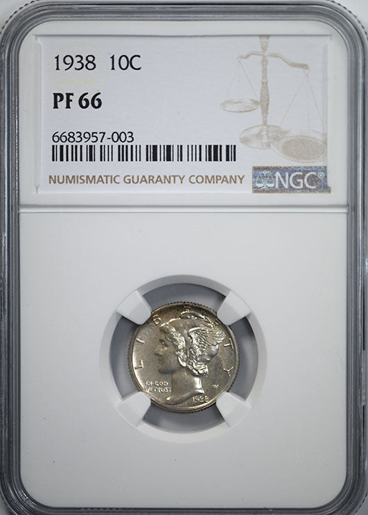 1938 Proof Mercury Dime 10C NGC PF66 Obverse Slab