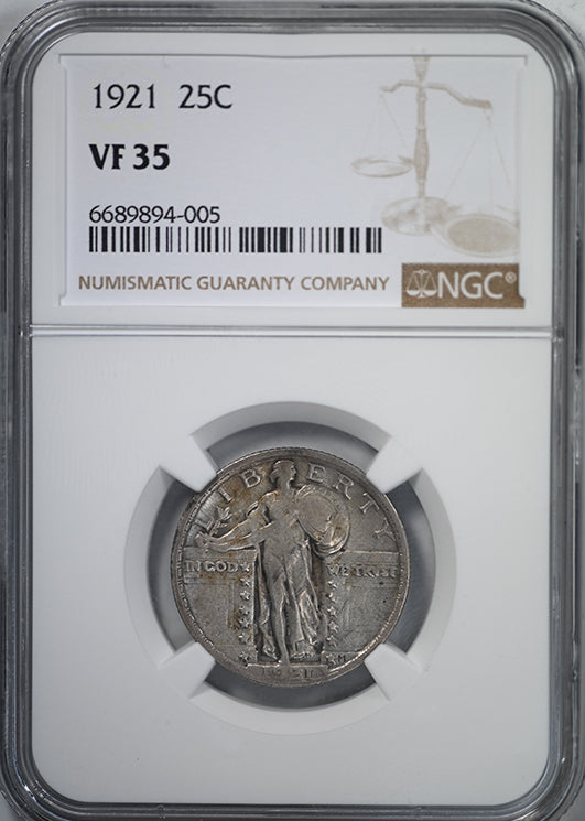 1921 Standing Liberty Quarter 25C NGC VF35 Obverse Slab