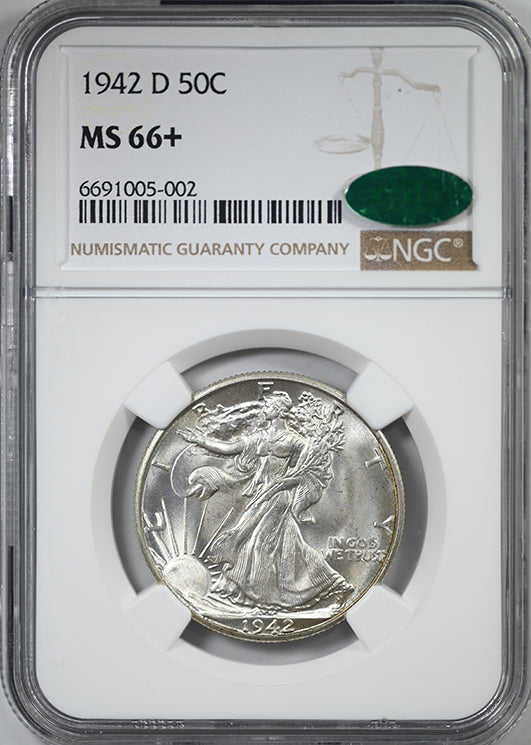 1942-D Walking Liberty Half Dollar 50C NGC MS66+ CAC
