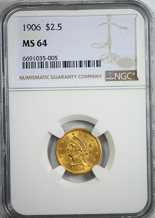 1906 Liberty Head Gold Quarter Eagle $2.50 NGC MS64