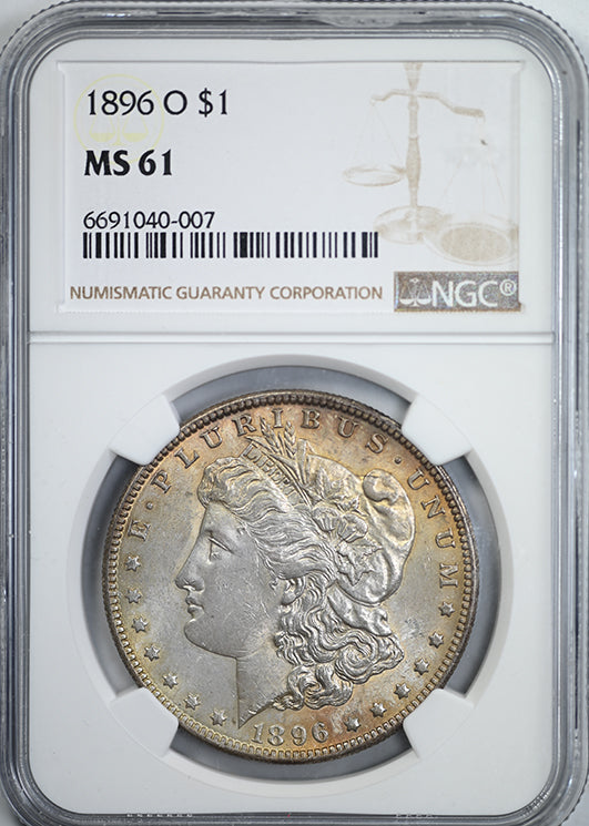 1896-O Morgan Dollar $1 NGC MS61 Obverse Slab