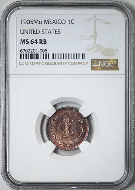 1905 Mo Mexico Estados Unidos Mexicanos 1C Centavo NGC MS64RB United States - TONED!