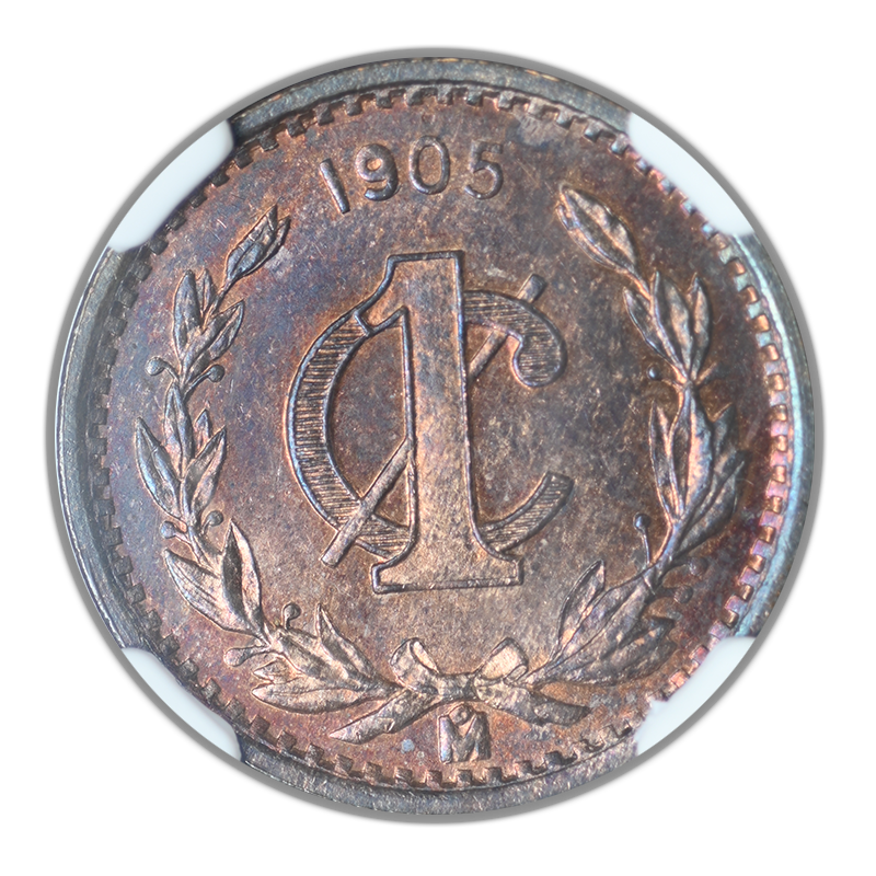 1905 Mo Mexico Estados Unidos Mexicanos 1C Centavo NGC MS64RB United States - TONED!