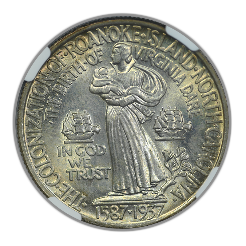 1937 Roanoke Classic Commemorative Half Dollar 50C NGC MS66 - TONED! Reverse
