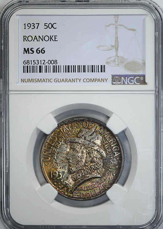 1937 Roanoke Classic Commemorative Half Dollar 50C NGC MS66 - TONED! Obverse Slab