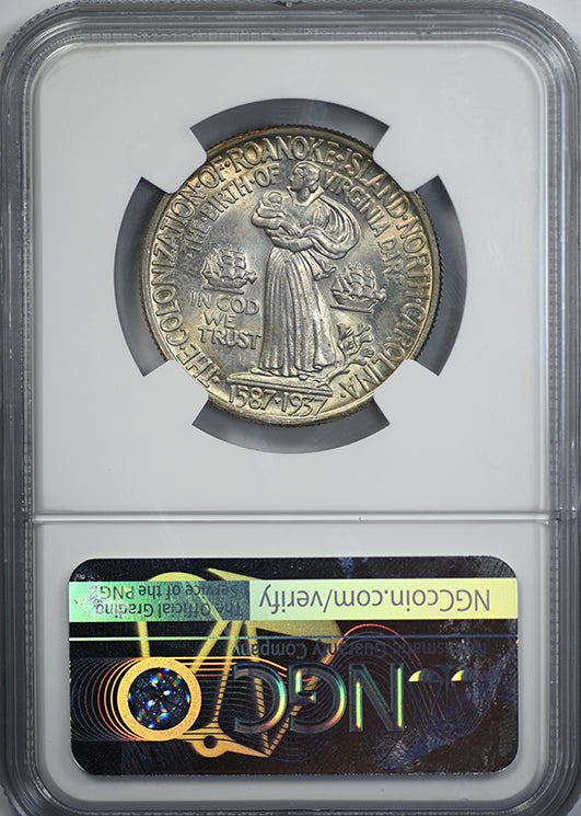 1937 Roanoke Classic Commemorative Half Dollar 50C NGC MS66 - TONED! Reverse Slab