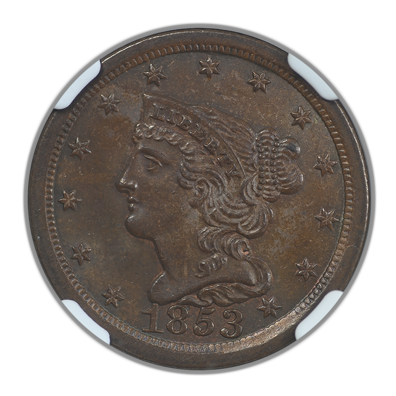 1853 Braided Hair Half Cent 1/2C NGC MS64BN C-1 Obverse