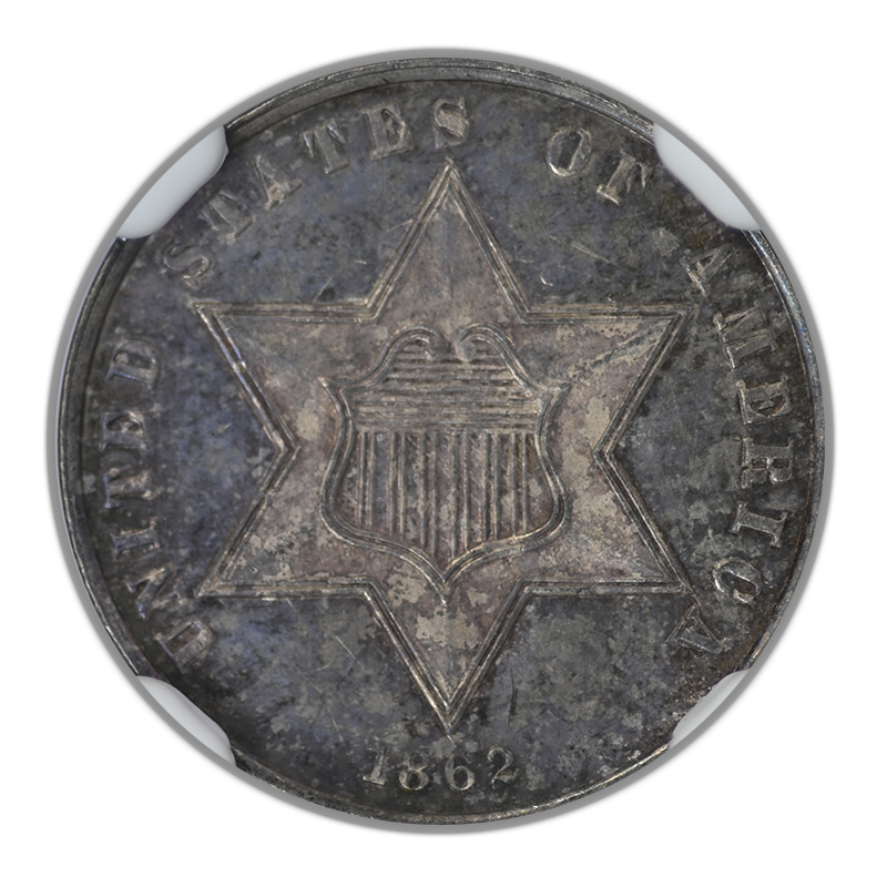 1862 Silver Three Cent Piece 3CS NGC MS66 Obverse