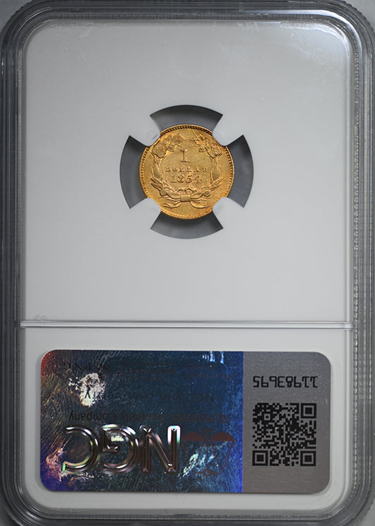 1854 Type 2 Indian Princess Head Gold Dollar G$1 NGC AU58 CAC