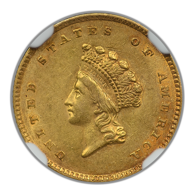 1854 Type 2 Indian Princess Head Gold Dollar G$1 NGC AU58 CAC