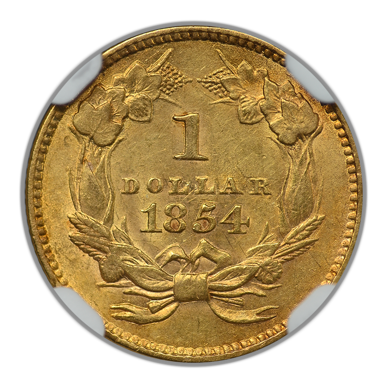 1854 Type 2 Indian Princess Head Gold Dollar G$1 NGC AU58 CAC