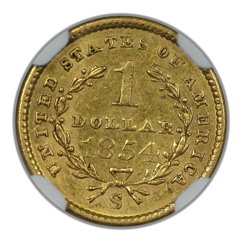 1854-S Type 1 Liberty Head Gold Dollar G$1 NGC AU58