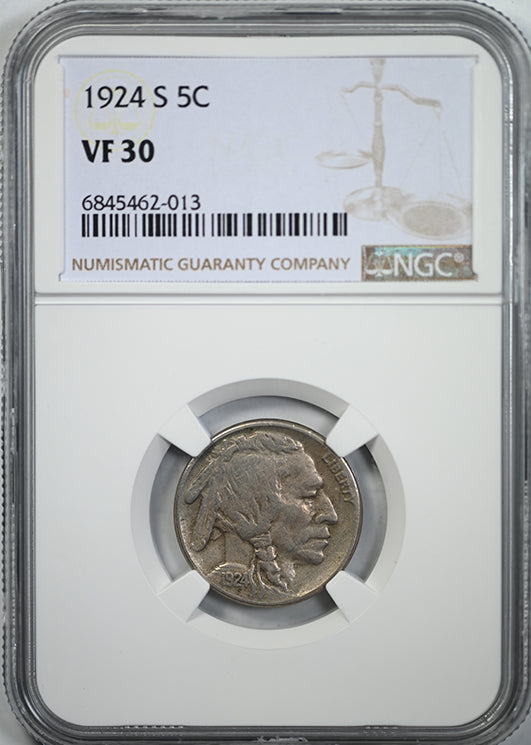 1924-S Buffalo Nickel 5C NGC VF30 Obverse Slab