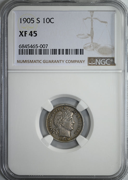 1905-S Barber Dime 10C NGC XF45 Obverse Slab