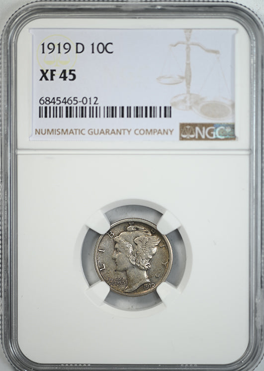 1919-D Mercury Dime 10C NGC XF45 Obverse Slab