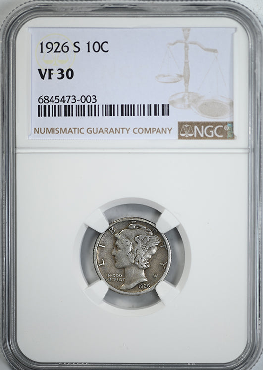 1926-S Mercury Dime 10C NGC VF30 Obverse Slab