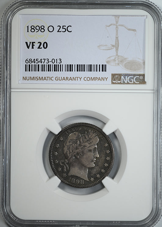 1898-O Barber Quarter 25C NGC VF20 Obverse Slab