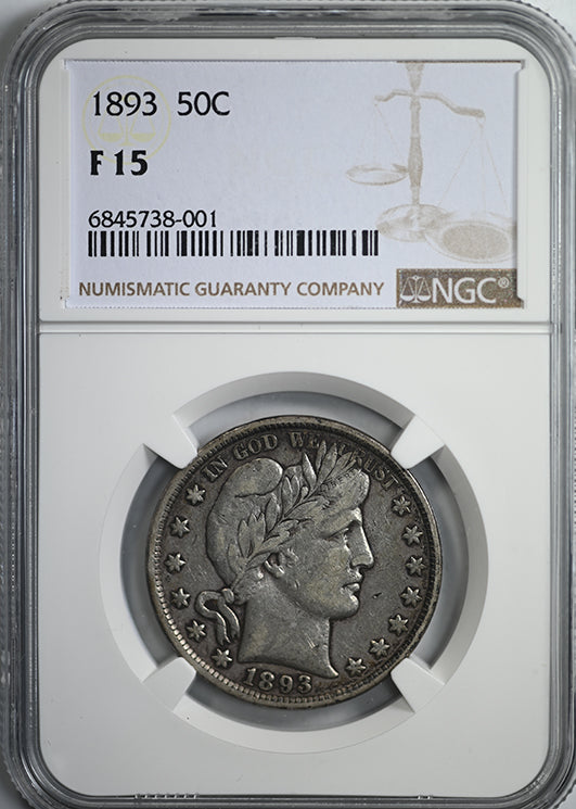 1893 Barber Half Dollar 50C NGC F15 Obverse Slab
