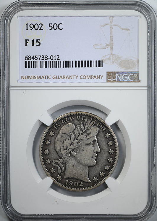 1902 Barber Half Dollar 50C NGC F15 Obverse Slab