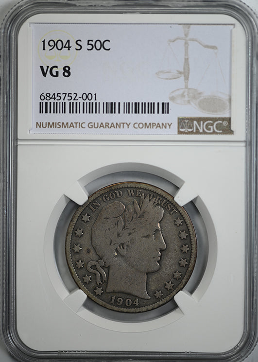 1904-S Barber Half Dollar 50C NGC VG8 Obverse Slab