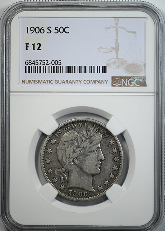 1906-S Barber Half Dollar 50C NGC F12 Obverse Slab