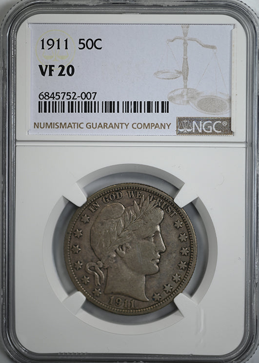 1911 Barber Half Dollar 50C NGC VF20 Obverse Slab