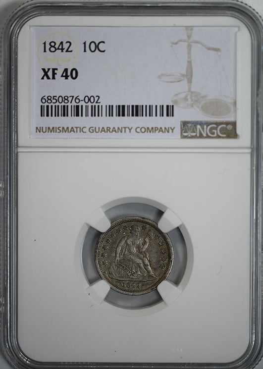1842 Liberty Seated Dime 10C NGC XF40 Obverse Slab