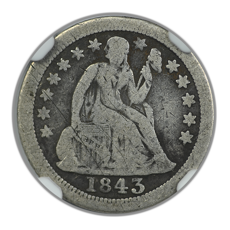 1843-O Liberty Seated Dime 10C NGC Fine Details Obverse
