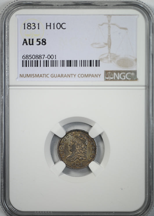 1831 Capped Bust Half Dime H10C NGC AU58 Obverse Slab