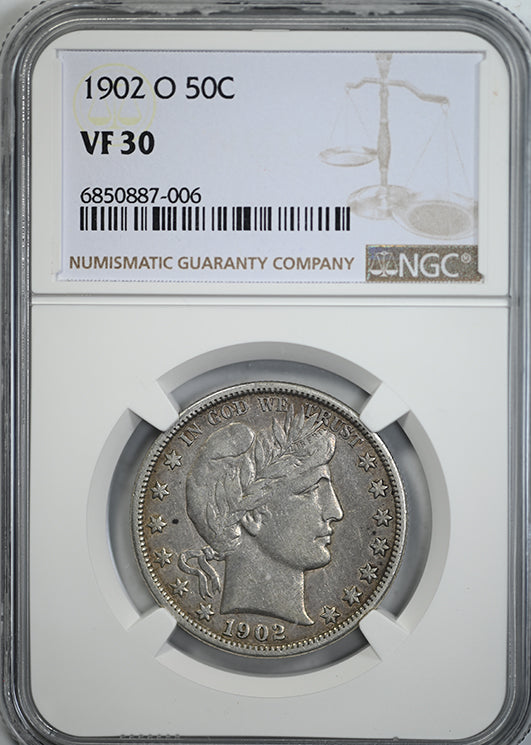 1902-O Barber Half Dollar 50C NGC VF30 Obverse Slab