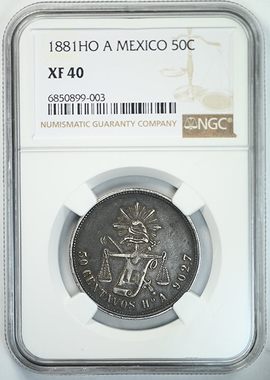 1881HO A Mexico Centavos 50C NGC XF40 Obverse Slab