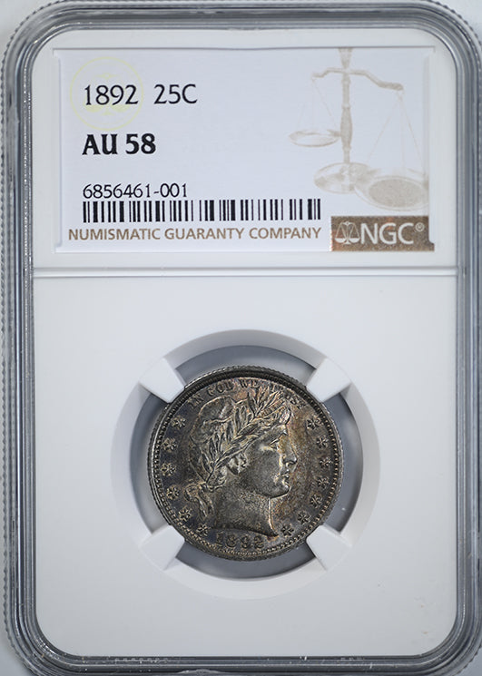 1892 Barber Quarter 25C NGC AU58 Obverse Slab