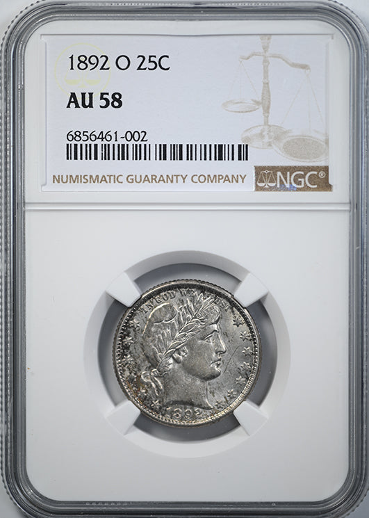1892-O Barber Quarter 25C NGC AU58 Obverse Slab