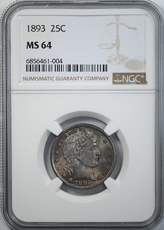 1893 Barber Quarter 25C NGC MS64 Obverse Slab
