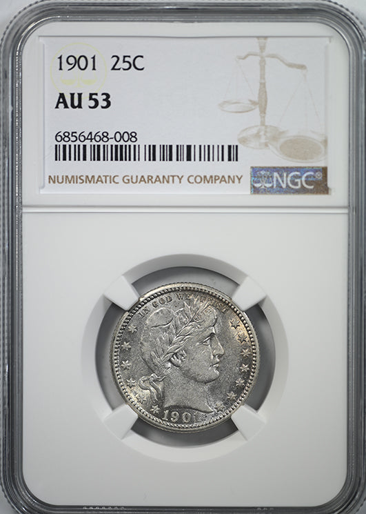1901 Barber Quarter 25C NGC AU53 Obverse Slab