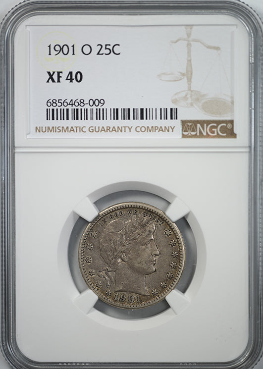1901-O Barber Quarter 25C NGC XF40 Obverse Slab