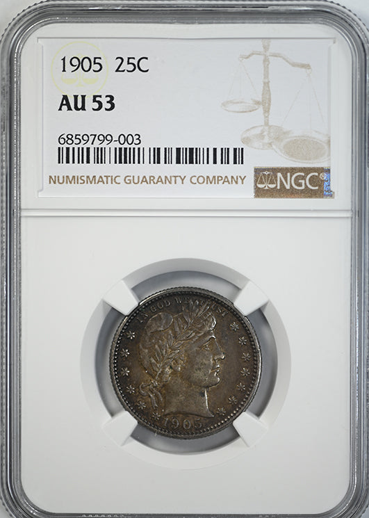 1905 Barber Quarter 25C NGC AU53 Obverse Slab