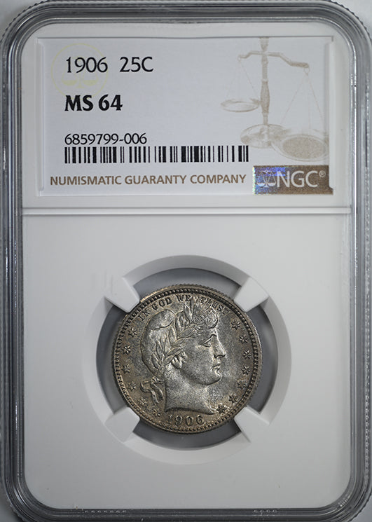 1906 Barber Quarter 25C NGC MS64 Obverse Slab