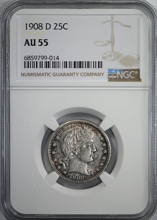 1908-D Barber Quarter 25C NGC AU55 Obverse Slab