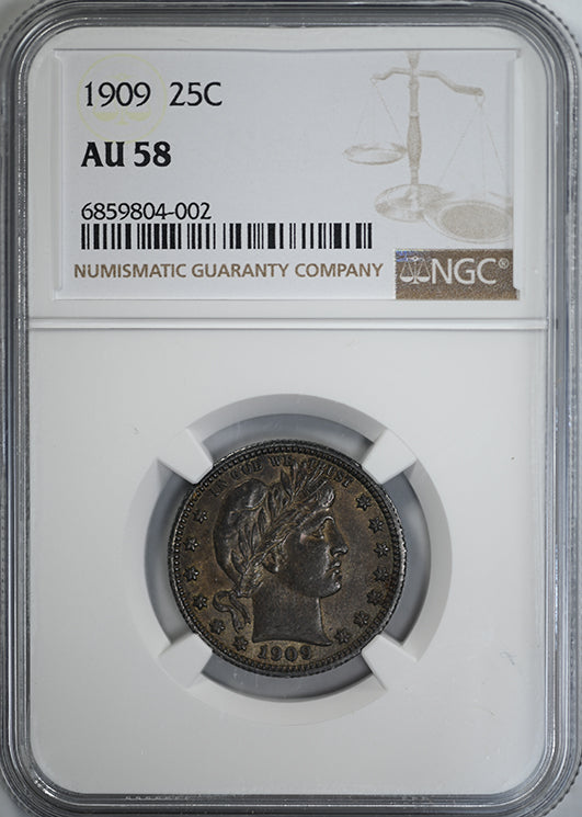 1909 Barber Quarter 25C NGC AU58 Obverse Slab