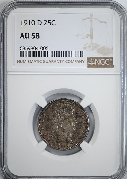 1910-D Barber Quarter 25C NGC AU58 Obverse Slab