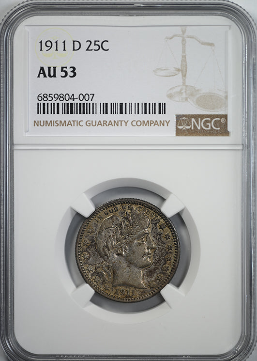 1911-D Barber Quarter 25C NGC AU53 Obverse Slab