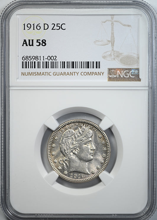 1916-D Barber Quarter 25C NGC AU58 Obverse Slab