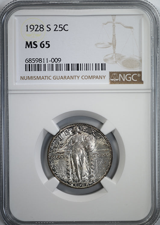 1928-S Standing Liberty Quarter 25C NGC MS65 Obverse Slab