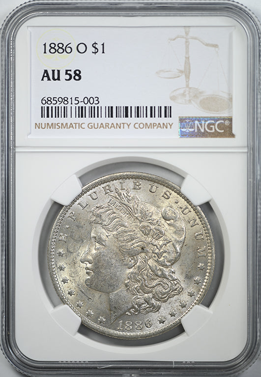 1886-O Morgan Dollar $1 NGC AU58 Obverse Slab