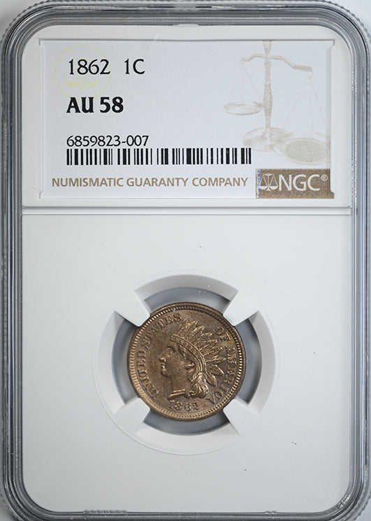 1862 Indian Head Cent 1C NGC AU58 Obverse Slab