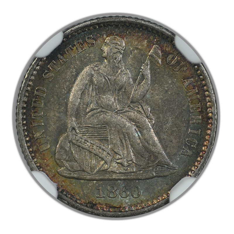 1860 Liberty Seated Half Dime H10C NGC MS65 CAC - TONED! Obverse