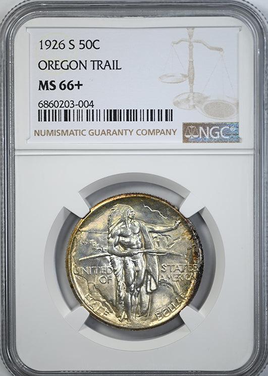 1926-S Oregon Trail Classic Commemorative Half Dollar 50C NGC MS66+ Obverse Slab